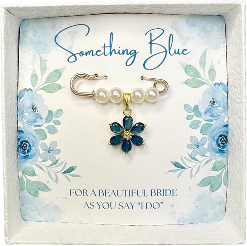 Something Blue Bridal Bouquet Charm – Elegant Wedding Keepsake Pin for Bride – Meaningful Gift from Mom, Sister, or Friend – Beautiful Bridal Shower Gift – Easily Attaches to Bouquet, Garter, or Dress in Kuwait