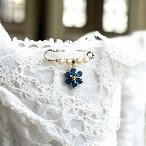 Something Blue Bridal Bouquet Charm – Elegant Wedding Keepsake Pin for Bride – Meaningful Gift from Mom, Sister, or Friend – Beautiful Bridal Shower Gift – Easily Attaches to Bouquet, Garter, or Dress in Kuwait