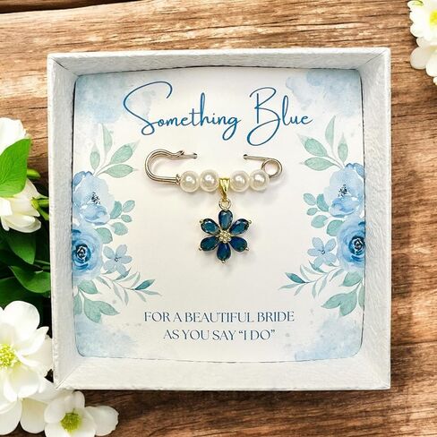 Something Blue Bridal Bouquet Charm – Elegant Wedding Keepsake Pin for Bride – Meaningful Gift from Mom, Sister, or Friend – Beautiful Bridal Shower Gift – Easily Attaches to Bouquet, Garter, or Dress in Kuwait