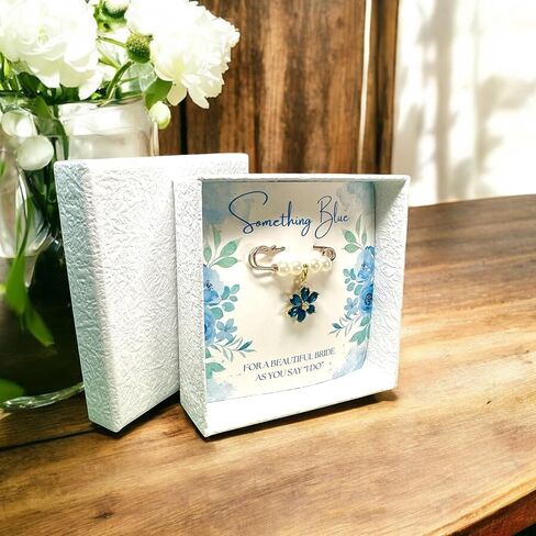Something Blue Bridal Bouquet Charm – Elegant Wedding Keepsake Pin for Bride – Meaningful Gift from Mom, Sister, or Friend – Beautiful Bridal Shower Gift – Easily Attaches to Bouquet, Garter, or Dress in Kuwait
