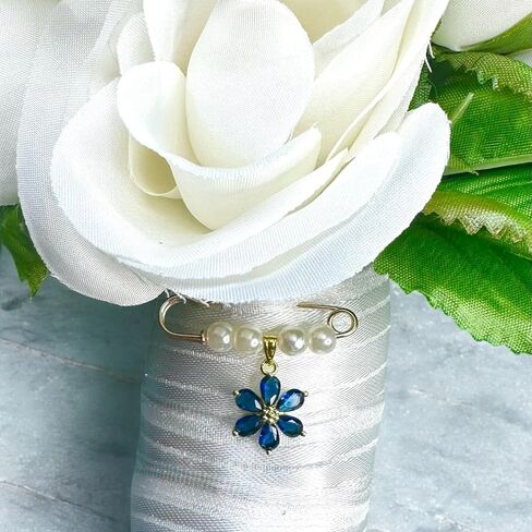 Something Blue Bridal Bouquet Charm – Elegant Wedding Keepsake Pin for Bride – Meaningful Gift from Mom, Sister, or Friend – Beautiful Bridal Shower Gift – Easily Attaches to Bouquet, Garter, or Dress in Kuwait