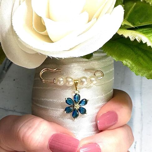 Something Blue Bridal Bouquet Charm – Elegant Wedding Keepsake Pin for Bride – Meaningful Gift from Mom, Sister, or Friend – Beautiful Bridal Shower Gift – Easily Attaches to Bouquet, Garter, or Dress in Kuwait
