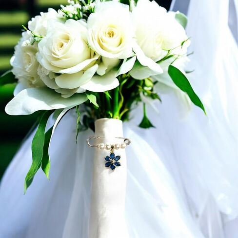 Something Blue Bridal Bouquet Charm – Elegant Wedding Keepsake Pin for Bride – Meaningful Gift from Mom, Sister, or Friend – Beautiful Bridal Shower Gift – Easily Attaches to Bouquet, Garter, or Dress in Kuwait