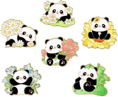 6PCs Cute Panda Brooch Pin Cartoon Animal Brooch Women's Men Fashion Unique Enamel Lapel Pin Backpack Jacket Hat Decoration DIY Badges Jewelry Gift for Friends Family in Kuwait