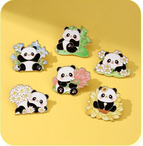 6PCs Cute Panda Brooch Pin Cartoon Animal Brooch Women's Men Fashion Unique Enamel Lapel Pin Backpack Jacket Hat Decoration DIY Badges Jewelry Gift for Friends Family in Kuwait