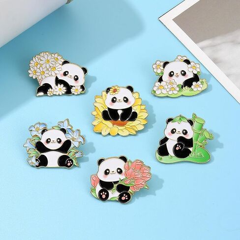 6PCs Cute Panda Brooch Pin Cartoon Animal Brooch Women's Men Fashion Unique Enamel Lapel Pin Backpack Jacket Hat Decoration DIY Badges Jewelry Gift for Friends Family in Kuwait