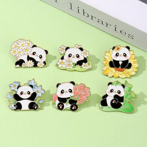 6PCs Cute Panda Brooch Pin Cartoon Animal Brooch Women's Men Fashion Unique Enamel Lapel Pin Backpack Jacket Hat Decoration DIY Badges Jewelry Gift for Friends Family in Kuwait