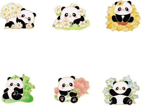 6PCs Cute Panda Brooch Pin Cartoon Animal Brooch Women's Men Fashion Unique Enamel Lapel Pin Backpack Jacket Hat Decoration DIY Badges Jewelry Gift for Friends Family in Kuwait