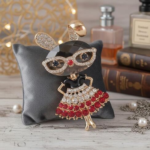 Vintage Rabbit Brooch Pin for Women Girls, Fashion Rhinestone Gold Plated Crystal Bunny Animal Brooches, Dainty Pins Jewelry Gift in Saudi Arabia