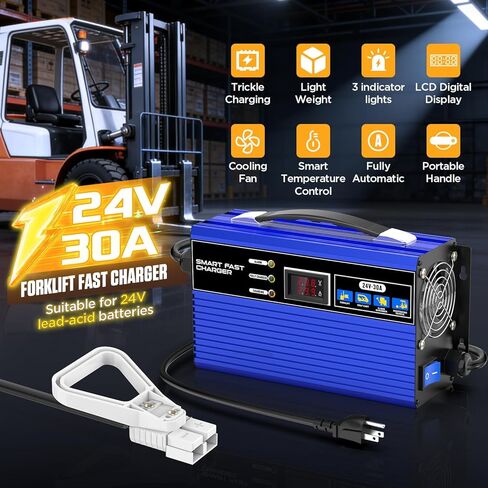 شاحن بطارية رافعة شوكية 30 أمبير 24 فولت، شاحن بطارية 24 فولت مع شاشة LCD، شاحن ذكي للبطارية لجاك البليت الكهربائي، عربة الجولف ومنظف الأرضيات in Kuwait