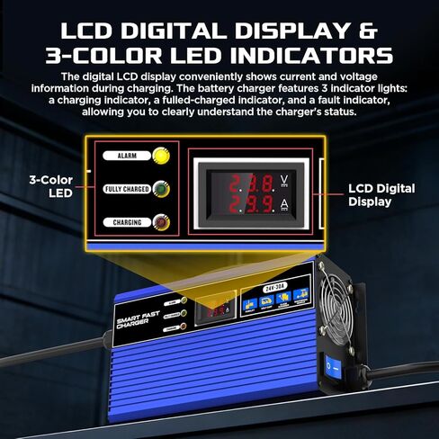 شاحن بطارية رافعة شوكية 30 أمبير 24 فولت، شاحن بطارية 24 فولت مع شاشة LCD، شاحن ذكي للبطارية لجاك البليت الكهربائي، عربة الجولف ومنظف الأرضيات in Kuwait