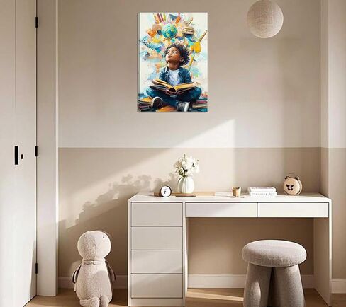 Black Boy Reading Canvas Wall Art Inspirational Books For African American Boys Painting Picture Wall Decor African Boy Poster Print Artwork for Teenagers' Living Room Study Home Decoration in Saudi Arabia