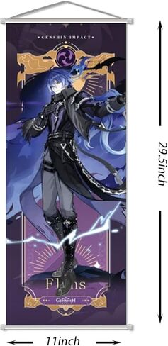 Rainteam Anime Poster Game Hanging Wall Art Artistic Canvas Genshin Character Posters with Rods for Living Room Bedroom Decor(29.5 inch x 11 inch) (Flins) in Kuwait