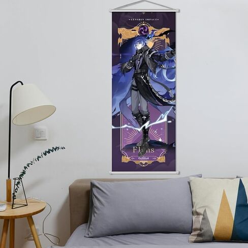 Rainteam Anime Poster Game Hanging Wall Art Artistic Canvas Genshin Character Posters with Rods for Living Room Bedroom Decor(29.5 inch x 11 inch) (Flins) in Kuwait