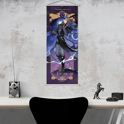 Rainteam Anime Poster Game Hanging Wall Art Artistic Canvas Genshin Character Posters with Rods for Living Room Bedroom Decor(29.5 inch x 11 inch) (Flins) in Kuwait