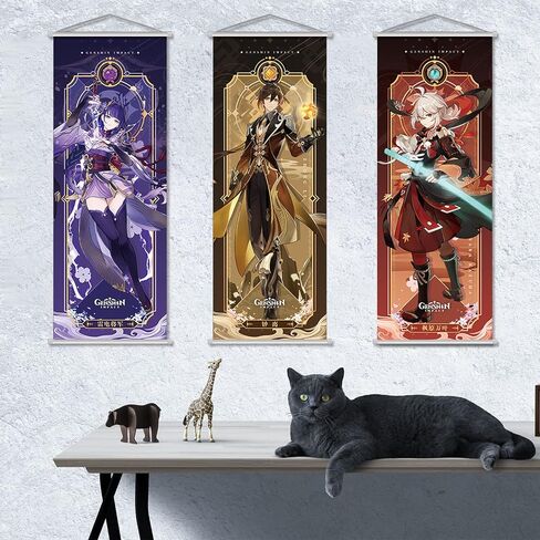Rainteam Anime Poster Game Hanging Wall Art Artistic Canvas Genshin Character Posters with Rods for Living Room Bedroom Decor(29.5 inch x 11 inch) (Flins) in Kuwait