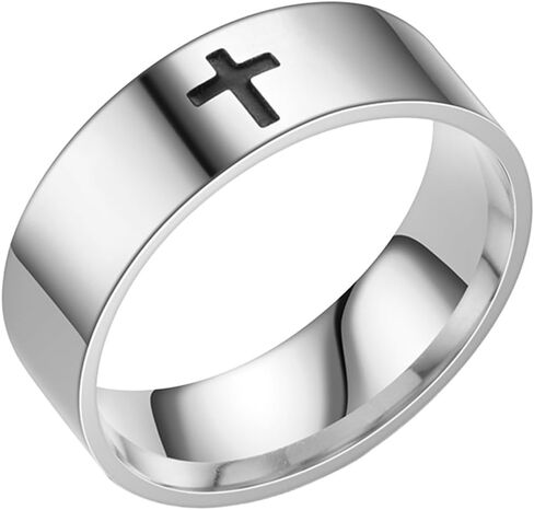 8mm Stainless Steel Classical Simple Plain Christian Cross Religious Wedding Band Ring in Kuwait