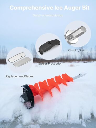 لقمة ثلج بقطر 8 بوصات من Eyoyo، مجموعة واحدة من الشفرة البديلة وواقي الشفرة مع محول مثقاب قطعة 1/2 بوصة، مثقاب من النايلون مناسب لصيد الأسماك على الجليد in Kuwait