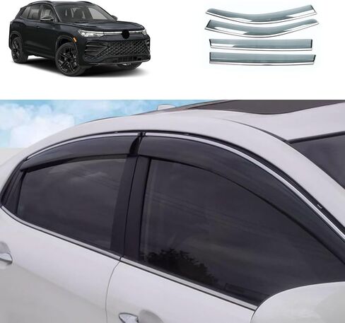 Side Window Deflector Visors Compatible with Volkswagen VW Tiguan New 2025 2026 Acrylic Smoke Tinted Sun Rain Wind Guards Shield Vent Cover Exterior Car Accessories Acrylic 4PCS(Black) in Kuwait