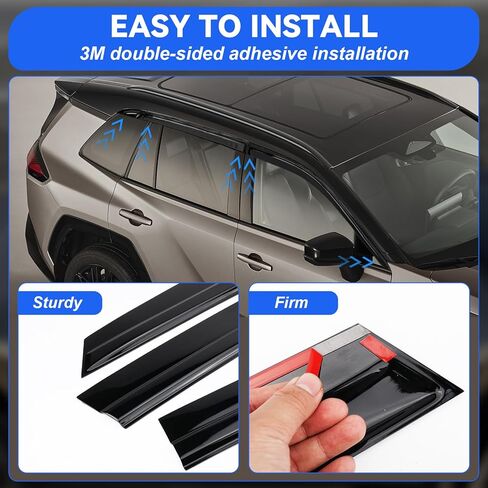 6 Pcs Window Visors Deflectors for 2026 Toyota Rav4, Tape-On Rain Guards, Aerodynamic Wind Noise Reduction & UV Protection, 2026 Rav4 Accessories in Kuwait