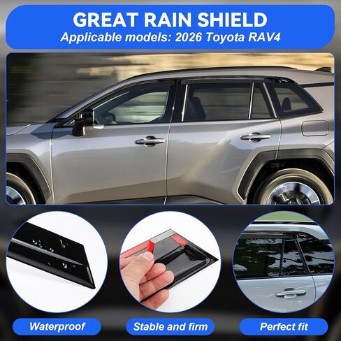 6 Pcs Window Visors Deflectors for 2026 Toyota Rav4, Tape-On Rain Guards, Aerodynamic Wind Noise Reduction & UV Protection, 2026 Rav4 Accessories in Kuwait