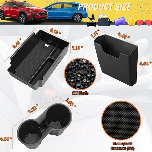 3Pcs Center Console Organizer Compatible with Subaru Crosstrek Wilderness 2026 2025 2024 Impreza Interior Accessories - Center Console Storage Box Tray & Cup Holder Liner Insert in Kuwait