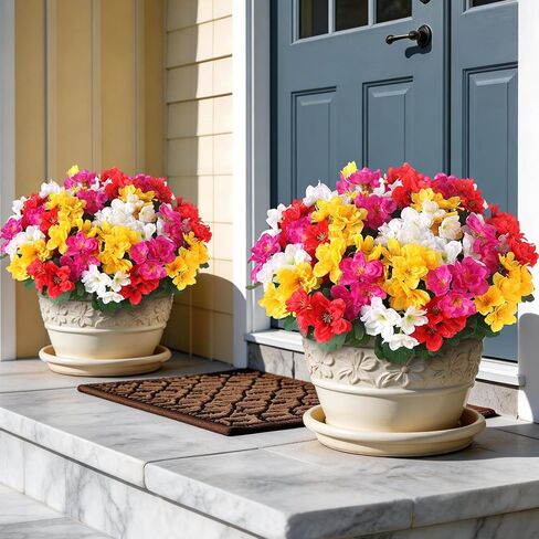 8 Bundles Artificial Flowers for Front Door, Fake Silk Azalea Bouquet Silk Flowers for Outside UV Resistant Realistic Faux Plants for Planter Farmhouse Patio Garden Walkways Home Decor (Rose Red) in Saudi Arabia
