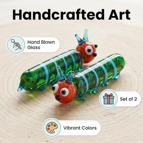 Hand Blown Glass Caterpillar Figurines, Blown Glass Art Animal Figurine for Collectible, Home Office Desk Tabletop Decorations, Set of 2 in Kuwait
