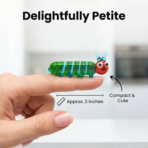 Hand Blown Glass Caterpillar Figurines, Blown Glass Art Animal Figurine for Collectible, Home Office Desk Tabletop Decorations, Set of 2 in Kuwait