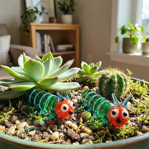 Hand Blown Glass Caterpillar Figurines, Blown Glass Art Animal Figurine for Collectible, Home Office Desk Tabletop Decorations, Set of 2 in Kuwait