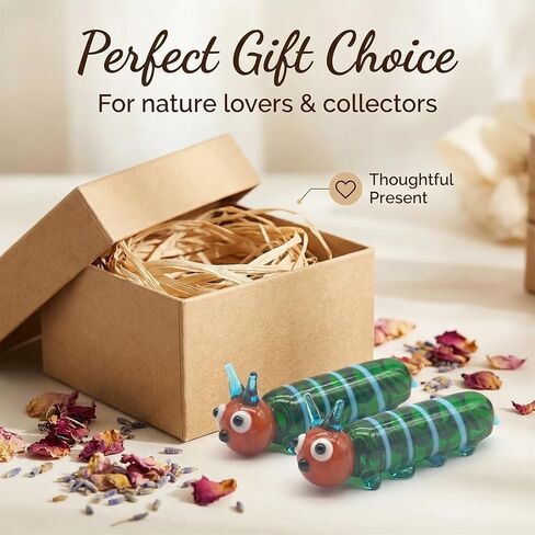 Hand Blown Glass Caterpillar Figurines, Blown Glass Art Animal Figurine for Collectible, Home Office Desk Tabletop Decorations, Set of 2 in Kuwait