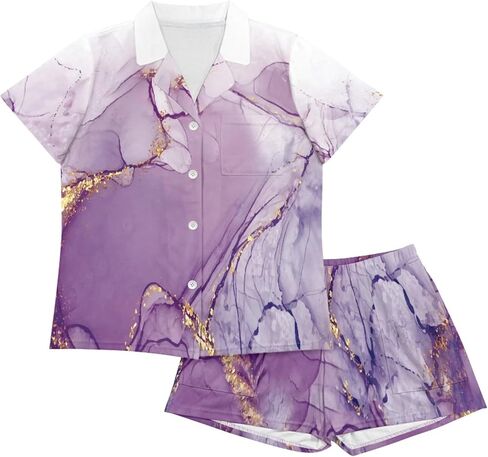 Pajama Set for Women Short Sleeve Button Down Sleepwear Summer Pjs Shorts Set in Kuwait