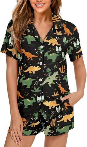 Pajama Set for Women Short Sleeve Button Down Sleepwear Summer Pjs Shorts Set in Saudi Arabia