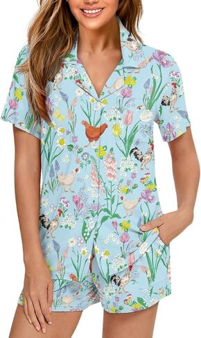 Pajama Set for Women Short Sleeve Button Down Sleepwear Summer Pjs Shorts Set in Saudi Arabia
