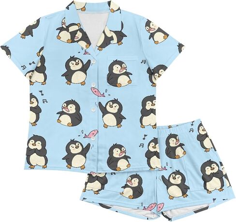 Pajama Set for Women Short Sleeve Button Down Sleepwear Summer Pjs Shorts Set in Saudi Arabia