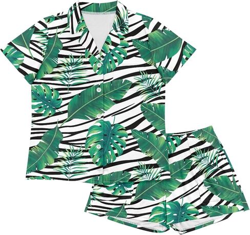 Pajama Set for Women Short Sleeve Button Down Sleepwear Summer Pjs Shorts Set in Saudi Arabia