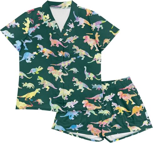 Pajama Set for Women Short Sleeve Button Down Sleepwear Summer Pjs Shorts Set in Saudi Arabia