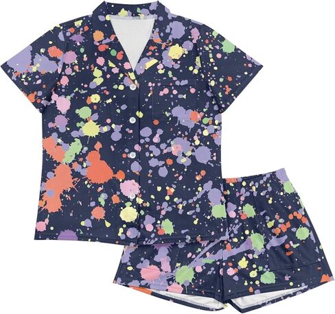 Pajama Set for Women Short Sleeve Button Down Sleepwear Summer Pjs Shorts Set in Saudi Arabia