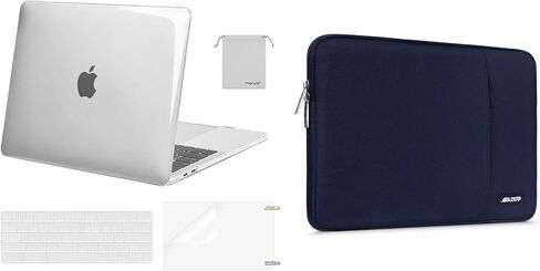حافظة MOSISO متوافقة مع جهاز MacBook Pro 13 بوصة M2 2024-2016 A2338 M1 A2251 A2289 A2159 A1989 A1708 A1706، غطاء بلاستيكي صلب وغطاء لوحة مفاتيح وواقي شاشة وحقيبة وحقيبة، شفاف كريستالي وأزرق داكن in Saudi Arabia