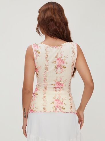 CIDER Square Neck Sleeveless Wrap Tank Tops for Women Tie Front Cute Floral Peplum Tops Summer Vacation Outfit in Saudi Arabia