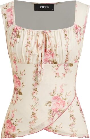 CIDER Square Neck Sleeveless Wrap Tank Tops for Women Tie Front Cute Floral Peplum Tops Summer Vacation Outfit in Saudi Arabia