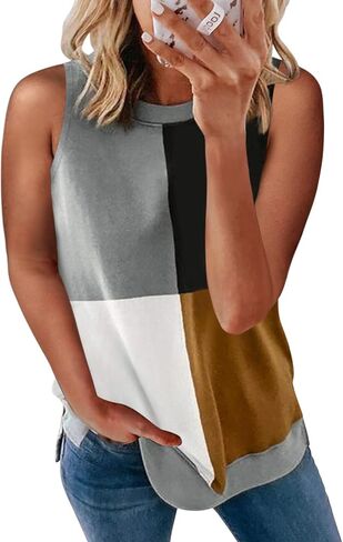Diukia Women's Cute Color Block Tank Tops Summer Casual Crewneck Sleeveless Shirts in Saudi Arabia