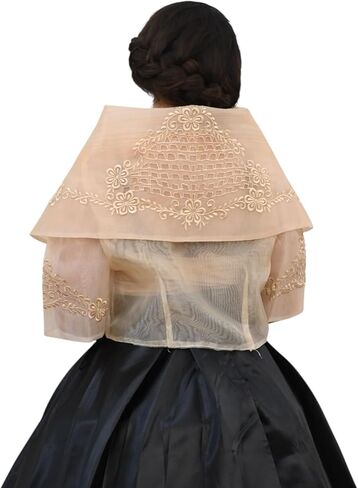 Maria Clara Filipiniana, Beige Embroidered Top, Formal Traditional Filipino Wear in Saudi Arabia