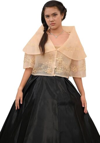 Maria Clara Filipiniana, Beige Embroidered Top, Formal Traditional Filipino Wear in Saudi Arabia