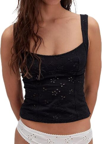 Women Y2k Eyelet Tank Top Sleeveless Slim Fit Bustier Cami Top Summer Strappy Backless Going Out Crop Tops in Saudi Arabia