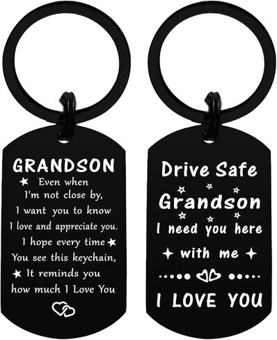 Grandson Gifts from Grandma Grandpa - Drive Safe Grandson Keychain, I Love You Grandson's Birthday Gifts, Best Keychain Gift for Our Teen Adult Little Boy in Saudi Arabia