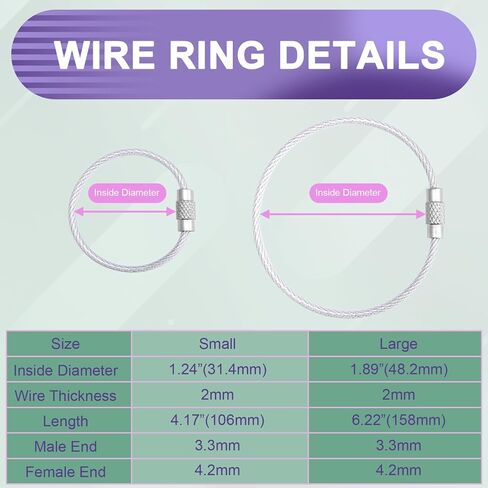12 Pack 4" Key Ring Wire Keychain Cable Keyring Keychain Holder Clips Small Loops for Car Keys, Luggage Tags, Bag Tags, Crafts (Silver, 2mm) in Kuwait