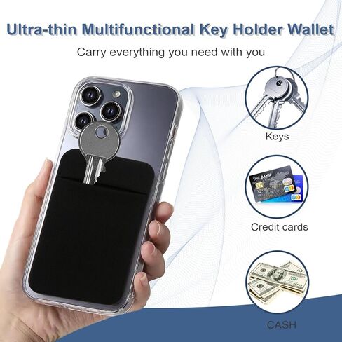 Key Holder Wallet, 2PCS Key Sleeve, Stretchy Keys Organizer Slim Card Holder Back of Phone (Black) in Saudi Arabia