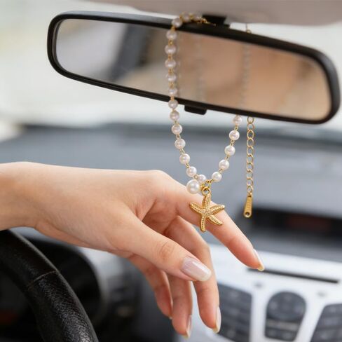 Steering Wheel Charm Accessory,Cute Beachy Hanging Charm for Rear View Mirror,Starfish Peral Pendant Car Decor for Women,Summer Tropical Hawaii Boho Dangle Ornament Car Accessories in Kuwait
