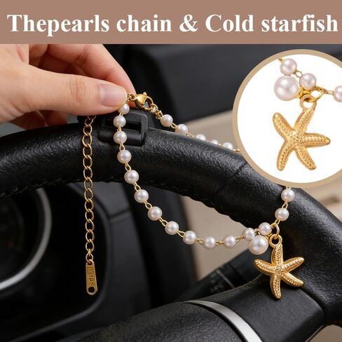 Steering Wheel Charm Accessory,Cute Beachy Hanging Charm for Rear View Mirror,Starfish Peral Pendant Car Decor for Women,Summer Tropical Hawaii Boho Dangle Ornament Car Accessories in Kuwait